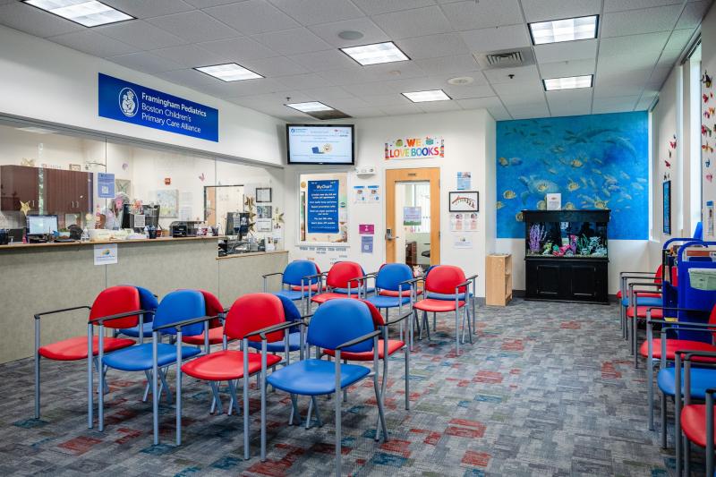 an empty pediatric office lobby